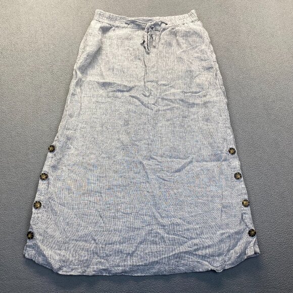Tahari Size Large Gauzy Pull On Elastic Waist 100% Linen Gray Skirt Pockets - Picture 2 of 9